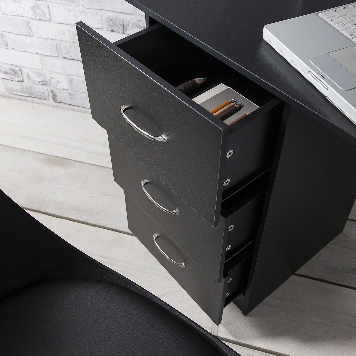 Outlet - Essie 3 Drawer Desk - Black