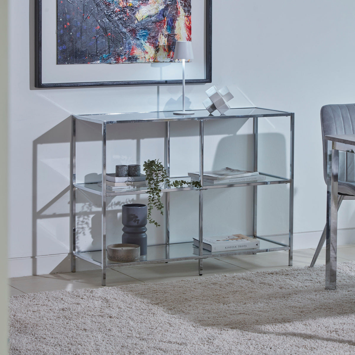OUTLET - Evelyn Glass Console Table - Chrome Frame