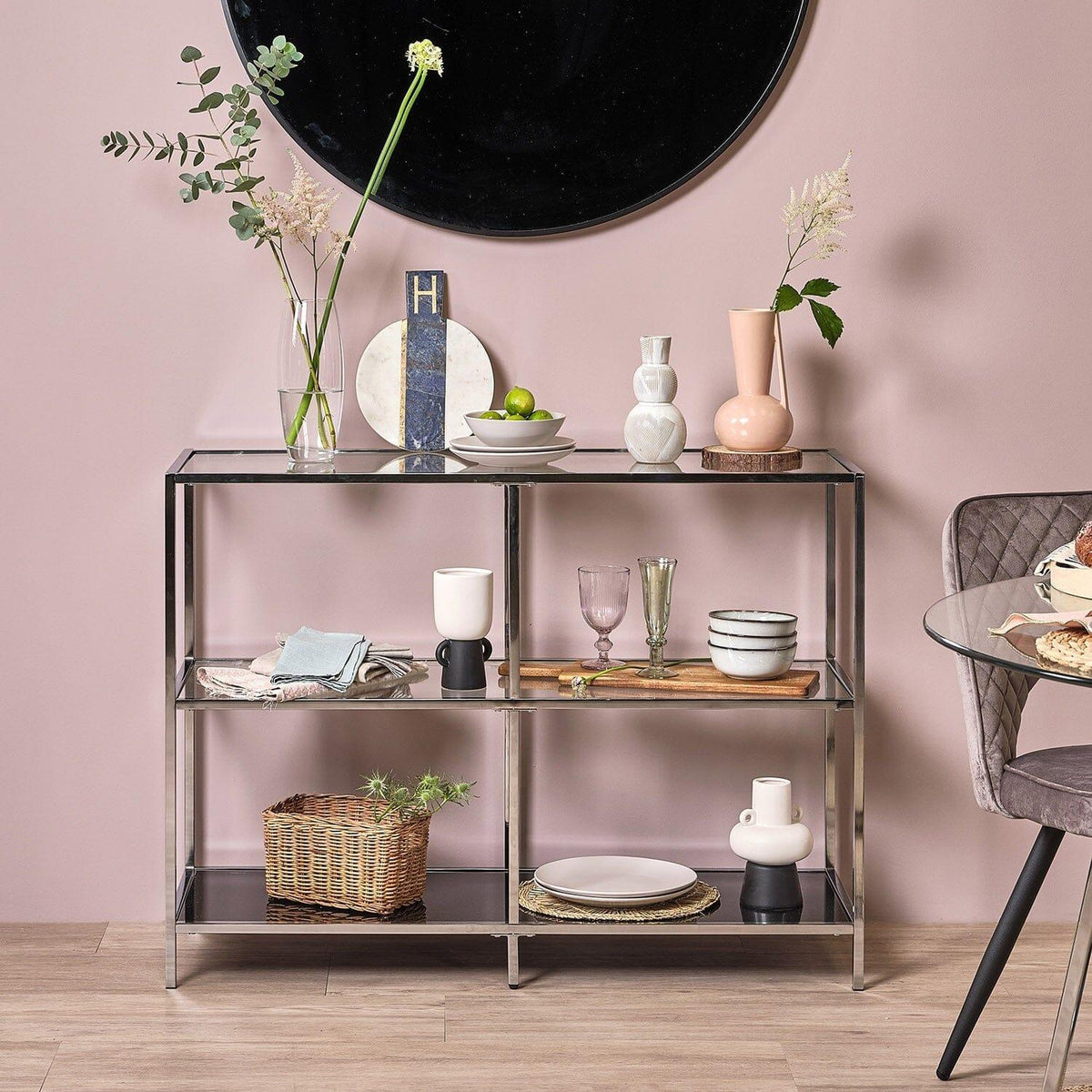 OUTLET - Evelyn Glass Console Table - Chrome Frame