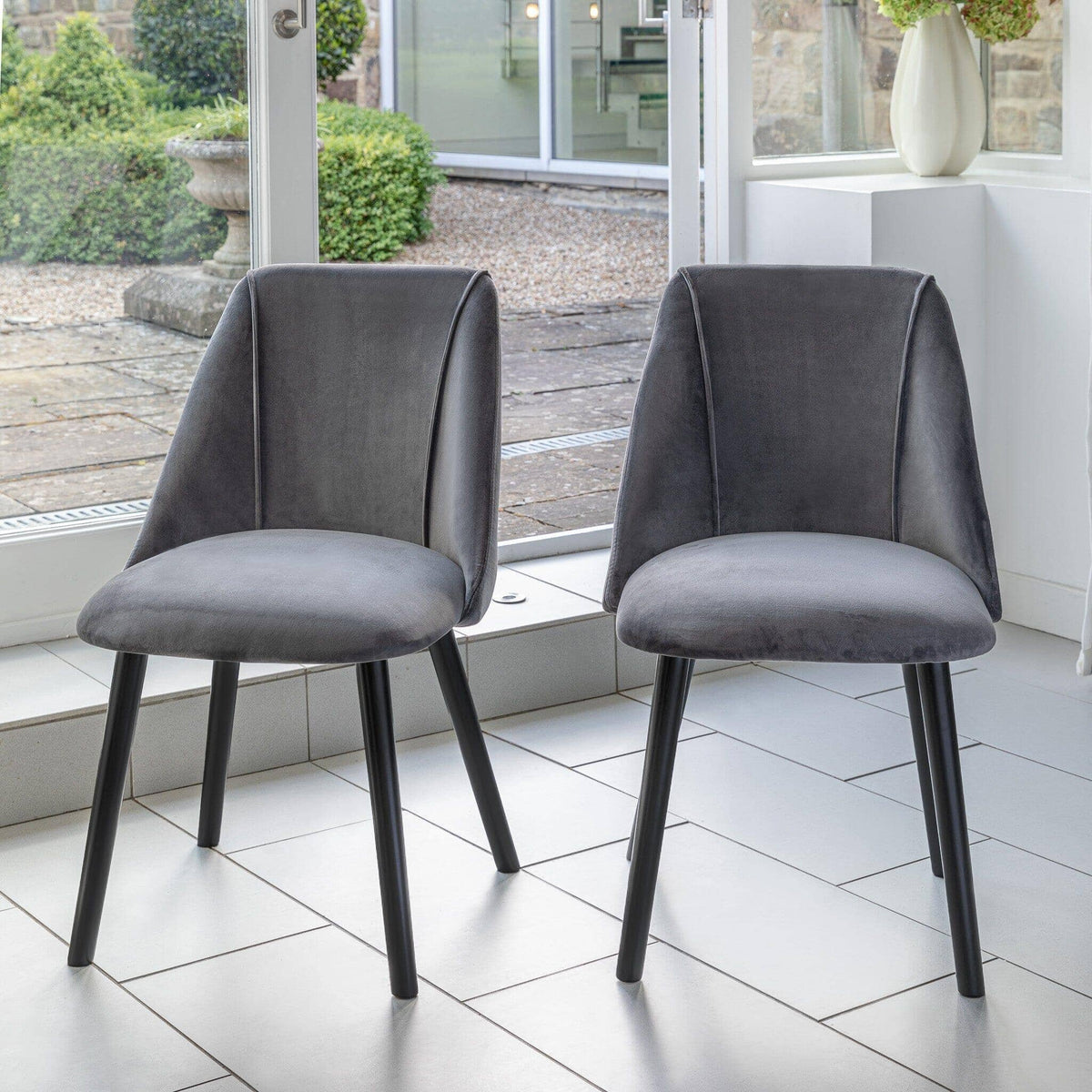 OUTLET - Freya Grey Velvet Dining Chairs - Set of 2 - Black Oak Legs