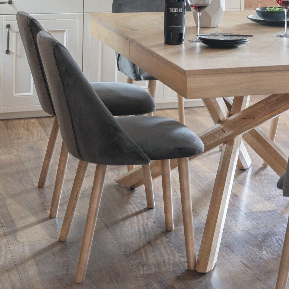 OUTLET - Freya Grey Velvet Dining Chairs - Set of 2 - Whitewash Oak Legs