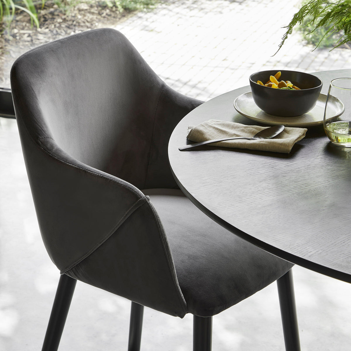 OUTLET - Freya Grey Velvet Armchairs - Set of 2 - Black Oak Legs