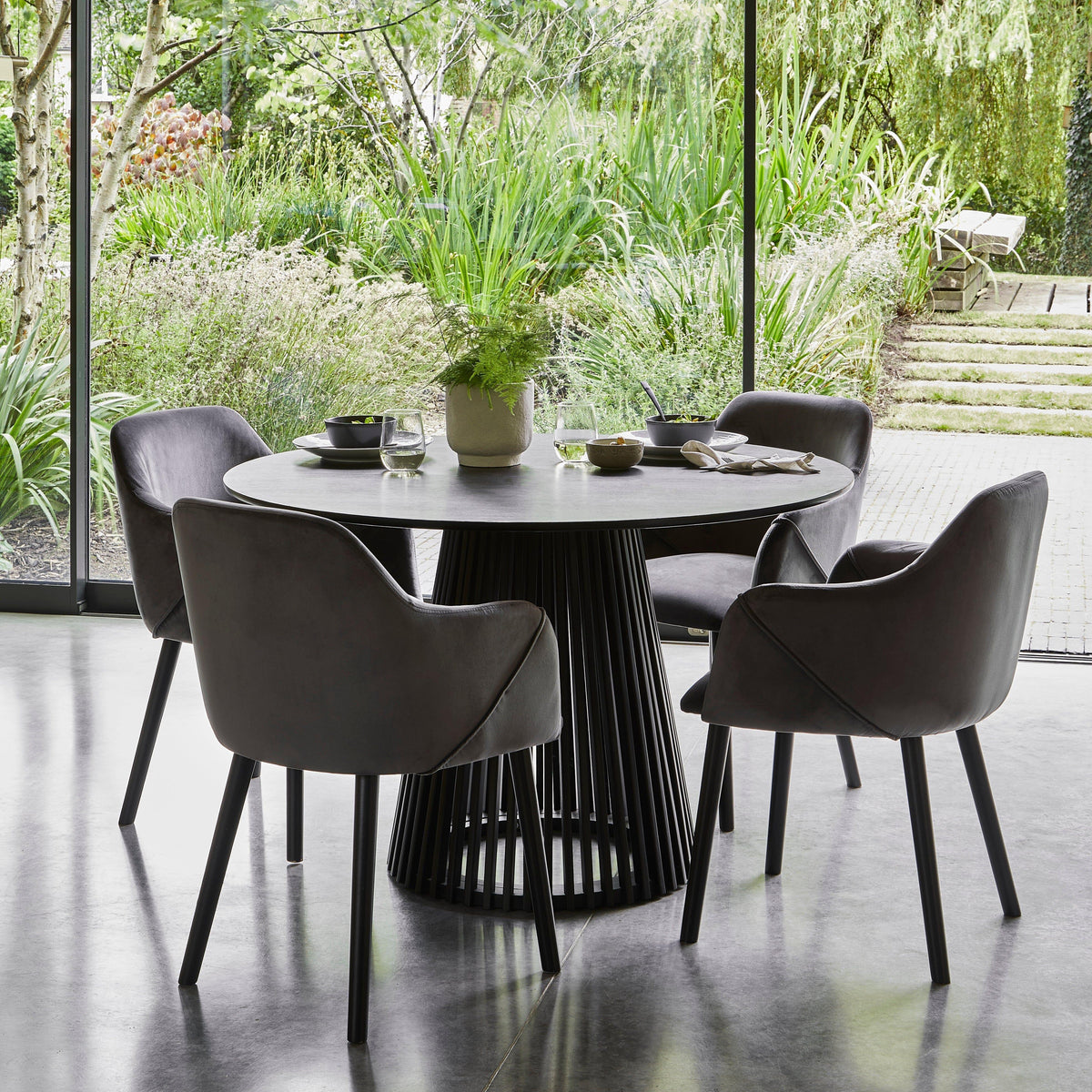 OUTLET - Freya Grey Velvet Armchairs - Set of 2 - Black Oak Legs