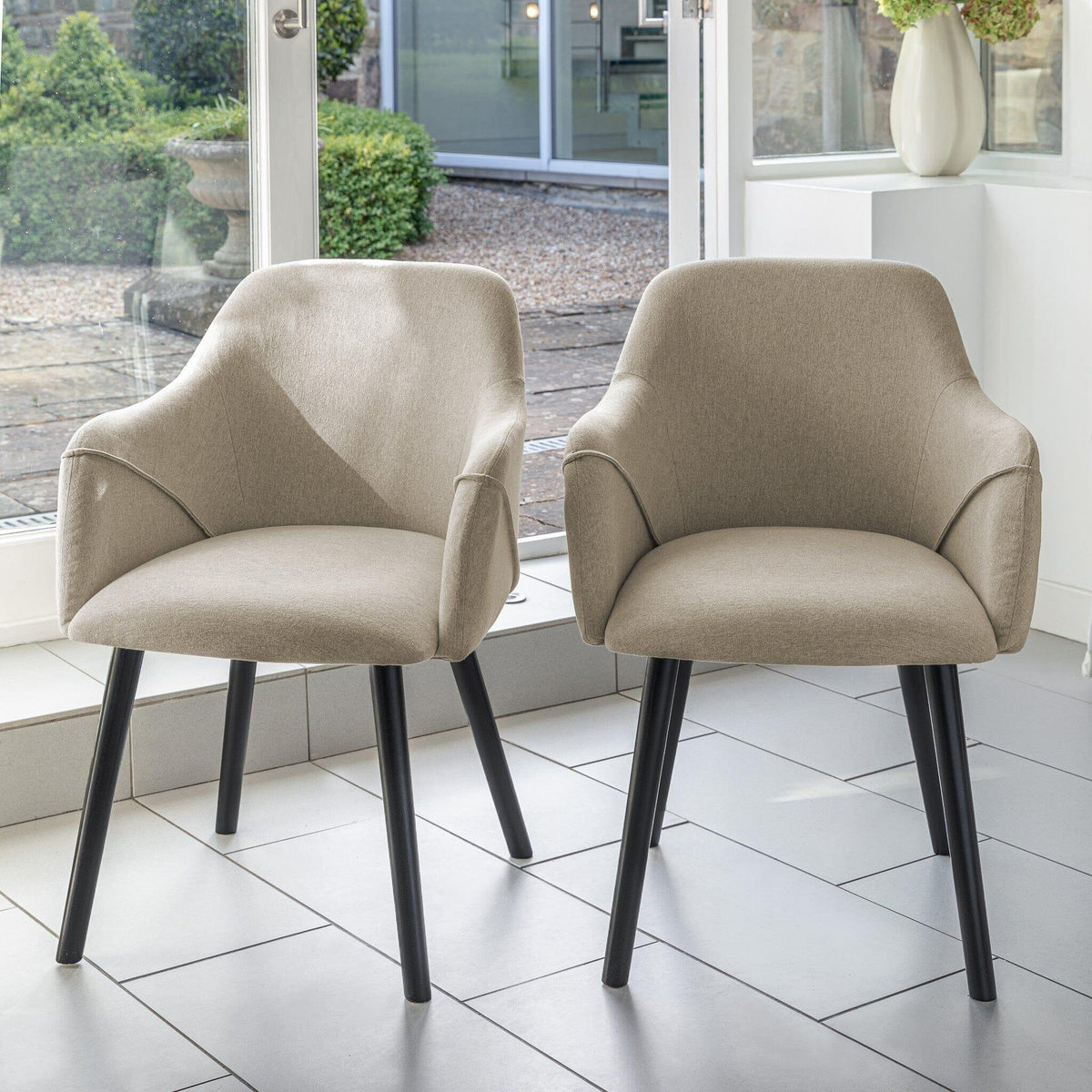 OUTLET - Freya Sand Armchairs - Set of 2 - Black Oak Legs