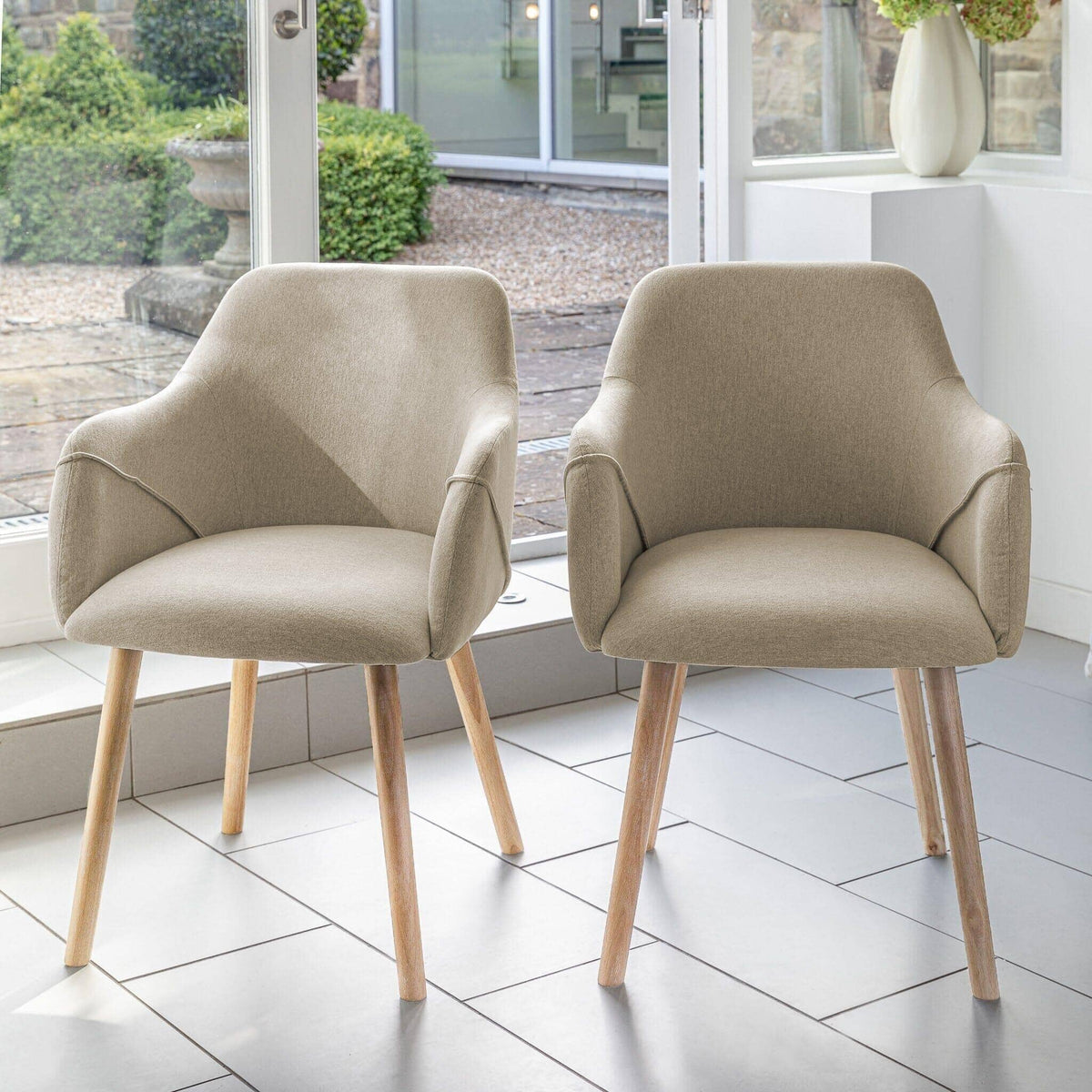 OUTLET - Freya Sand Armchairs - Set of 2 - Whitewash Oak Legs