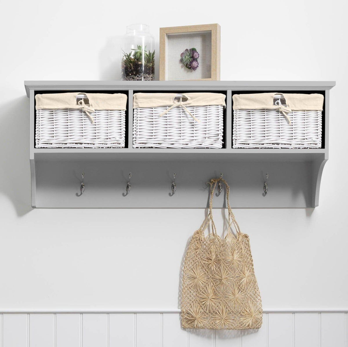 OUTLET - Fyfield Coat Rack with Shelf & Storage Baskets - White