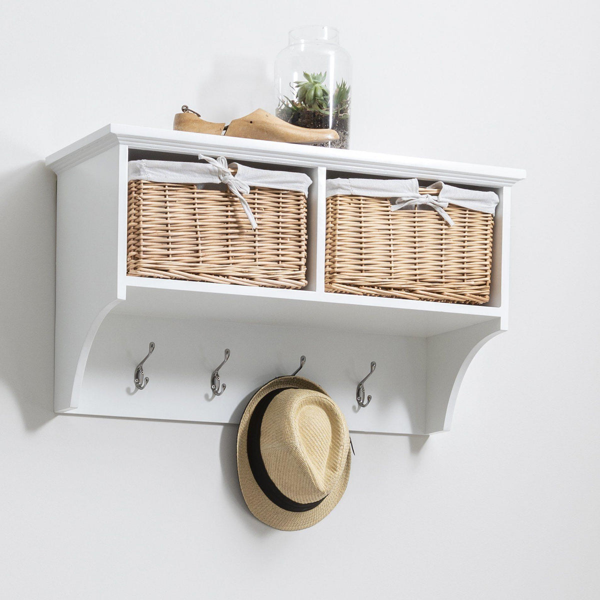 Outlet - Fyfield Coat Rack with Shelf & Storage Baskets - White