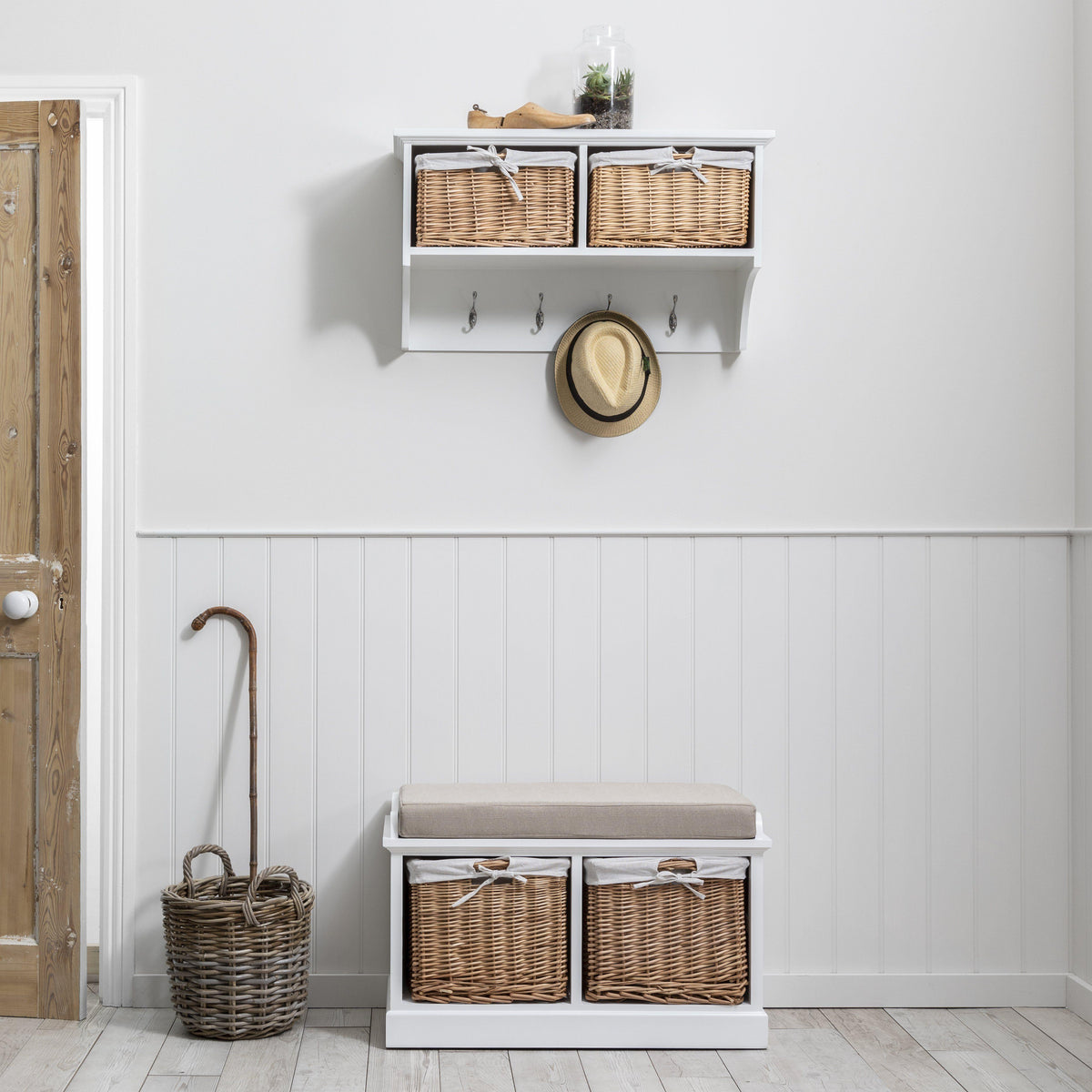Outlet - Fyfield Coat Rack with Shelf & Storage Baskets - White