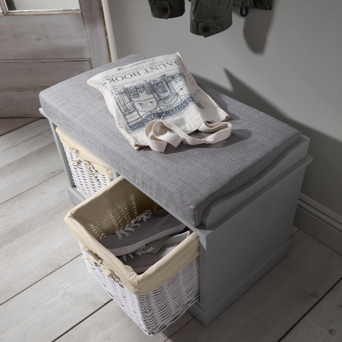 OUTLET - Fyfield 2 Seater Hallway Storage Bench with Storage - Grey