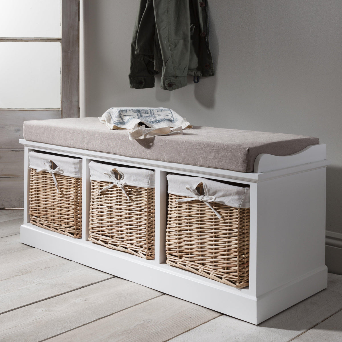 OUTLET - Fyfield 3 Seater Hallway Storage Bench with Storage - White