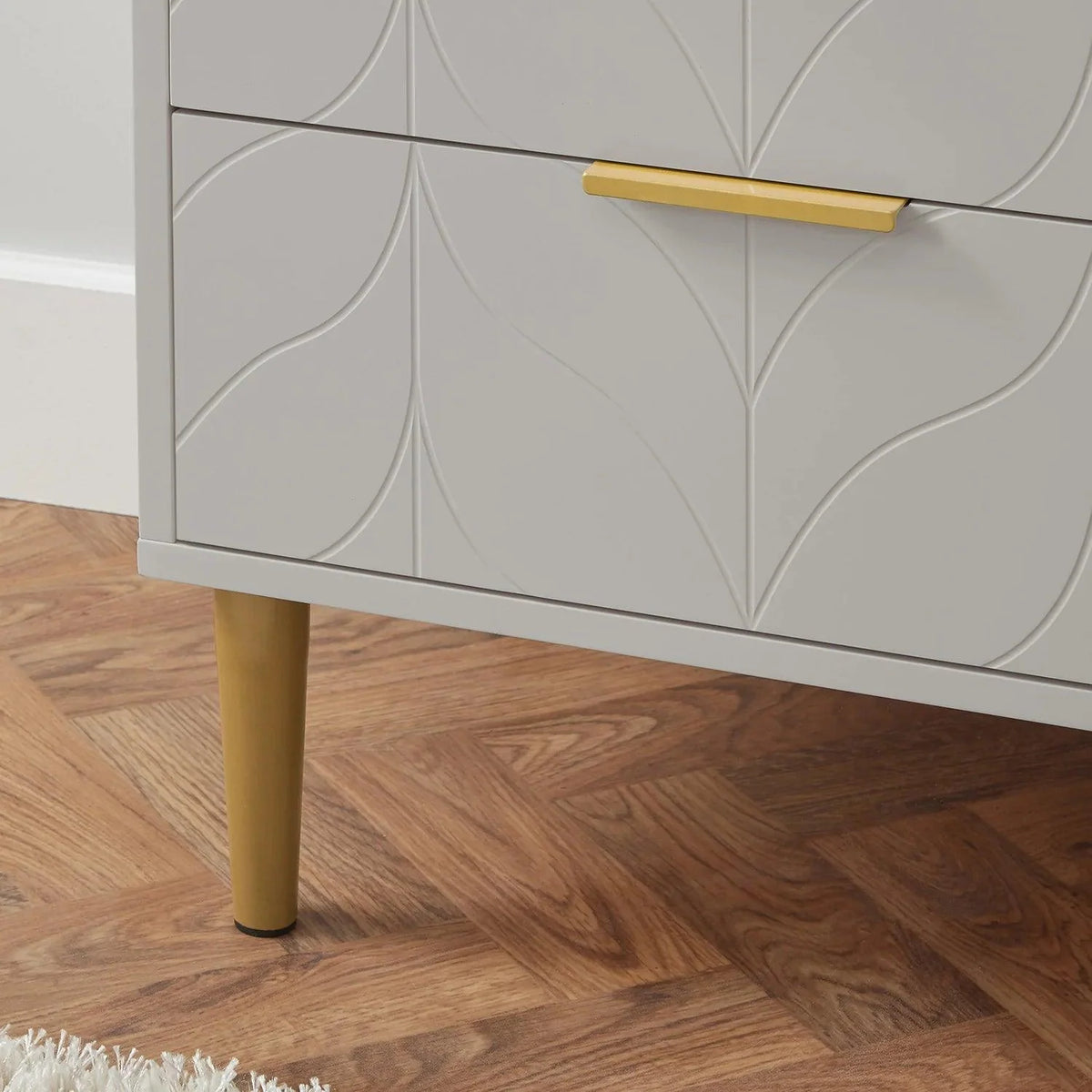 OUTLET - Gloria Bedside Table - Grey & Brass Effect