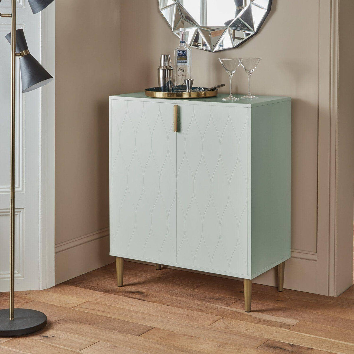 Outlet - Gloria Small Sideboard - Pale Sage Green & Brass Effect