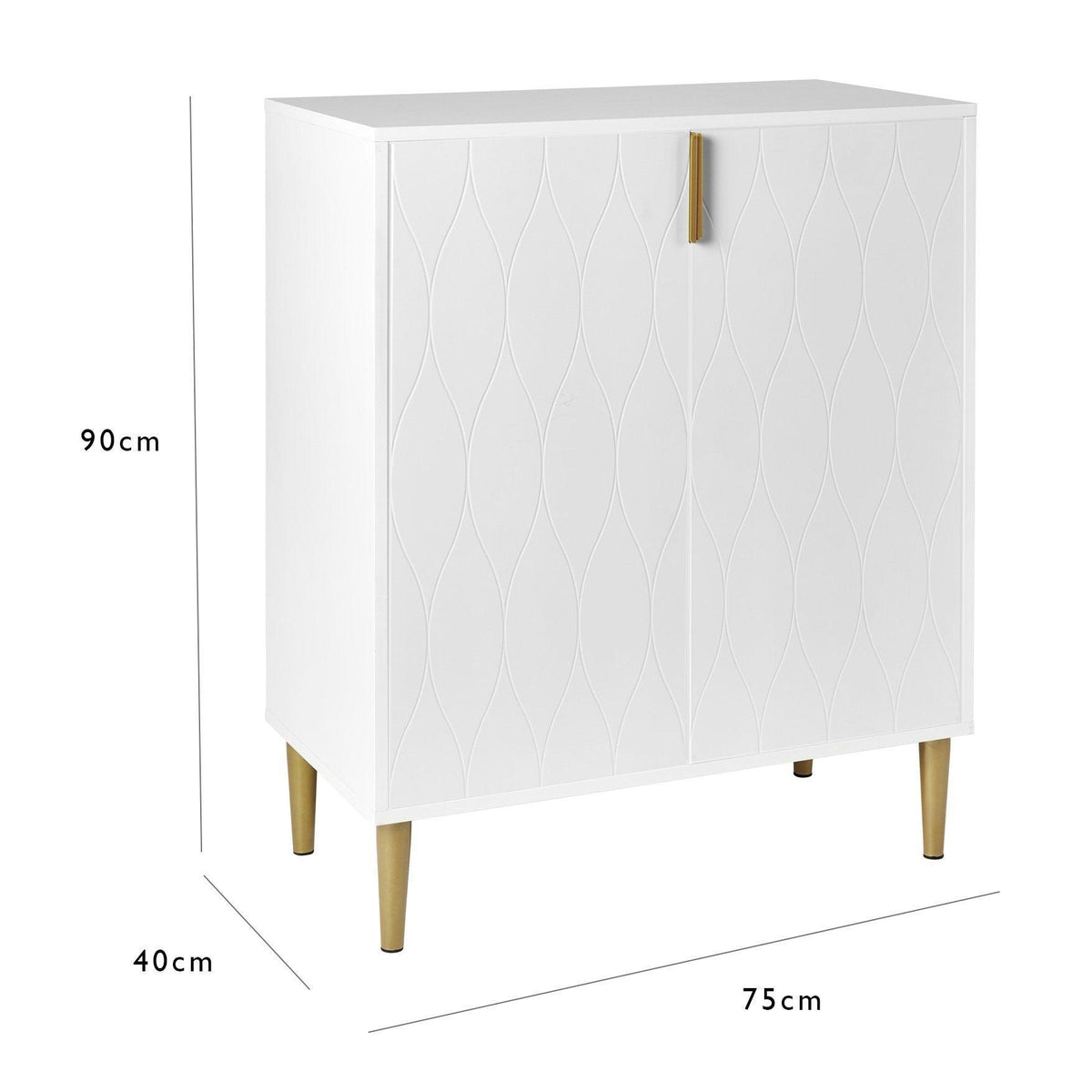 OUTLET - Gloria 2 Door Small Sideboard - White & Brass Legs