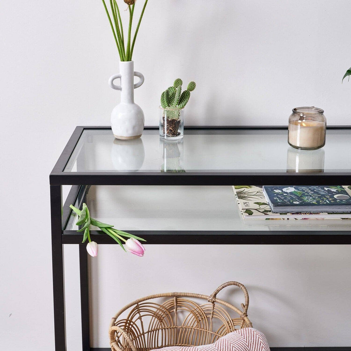 OUTLET - Harris Glass Console Table - Black Frame