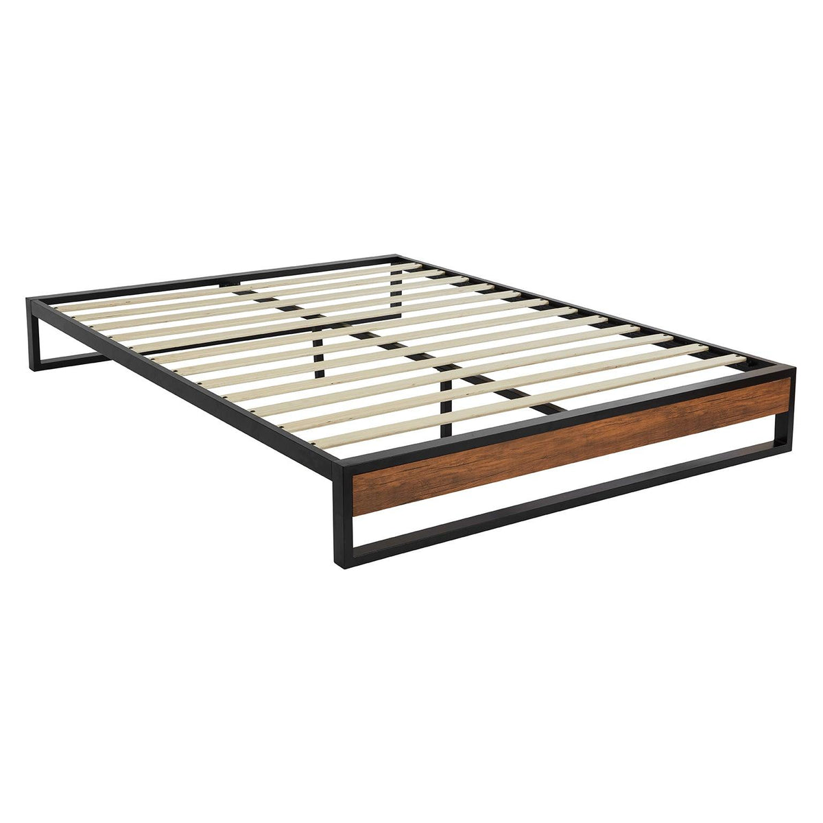 OUTLET - Heeley King Size Platform Bed - Black Metal & Wood Effect