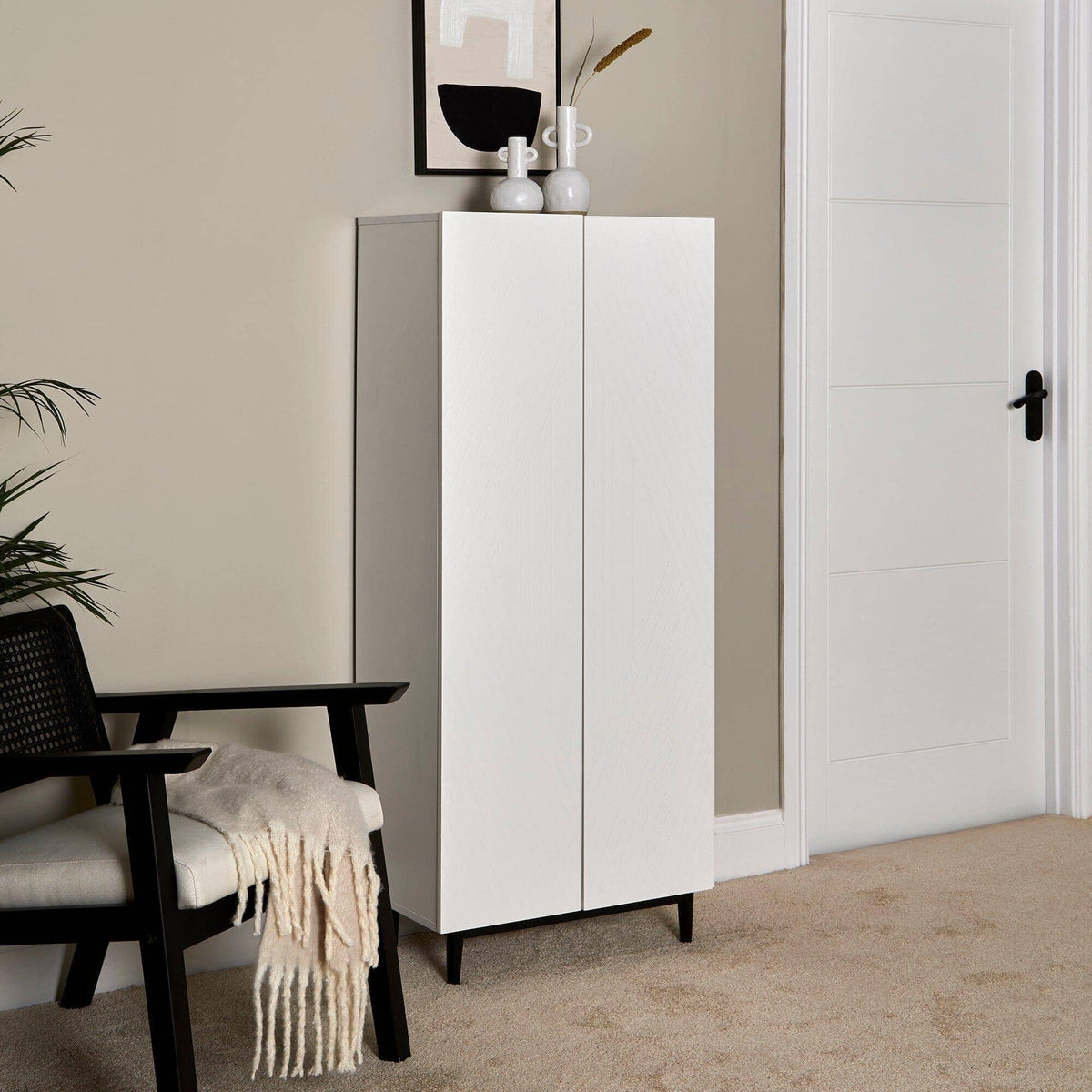 OUTLET - Jack Geometric Large Shoe Cabinet - 2 Door - White