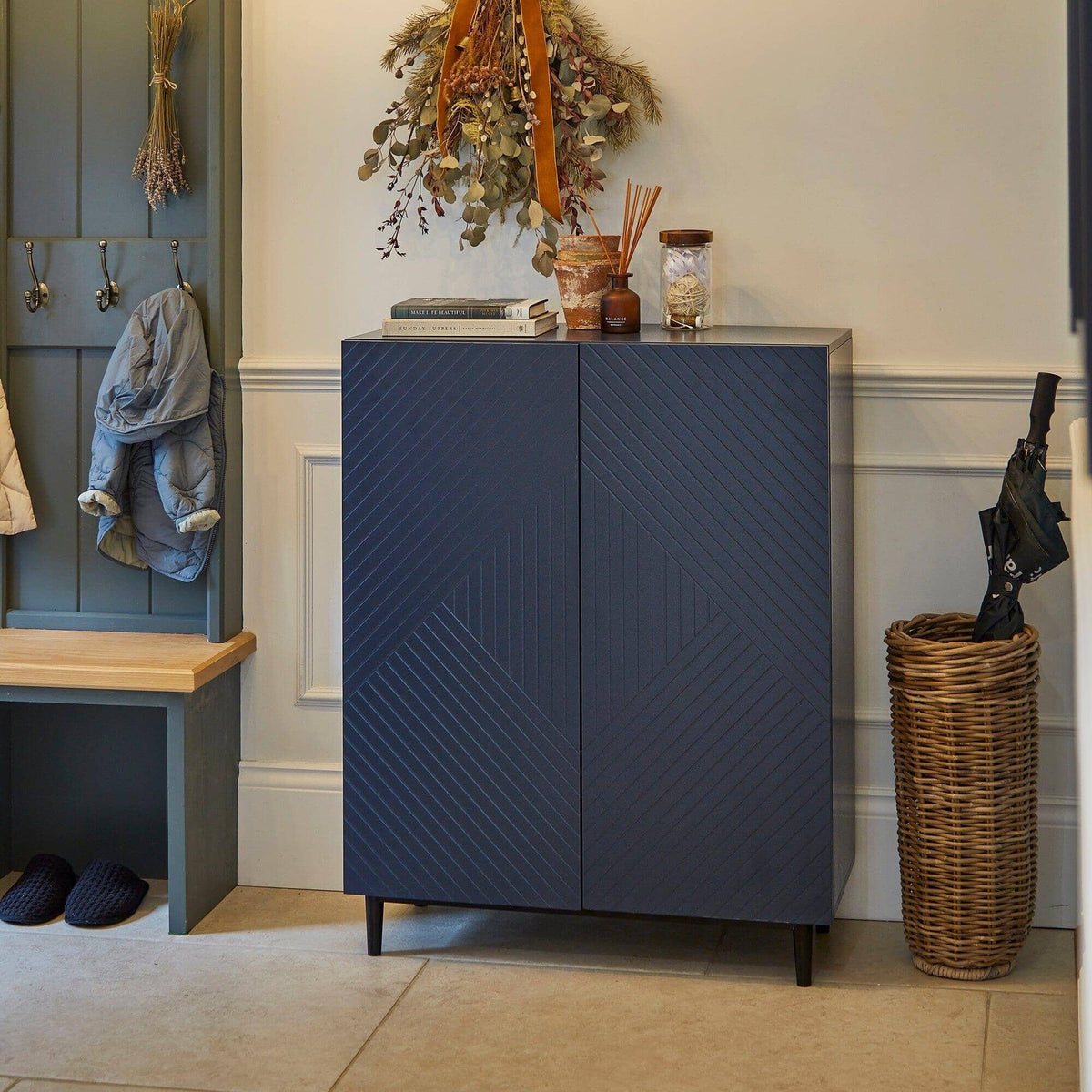 OUTLET - Jack Geometric Small Shoe Cabinet - 2 Door - Blue