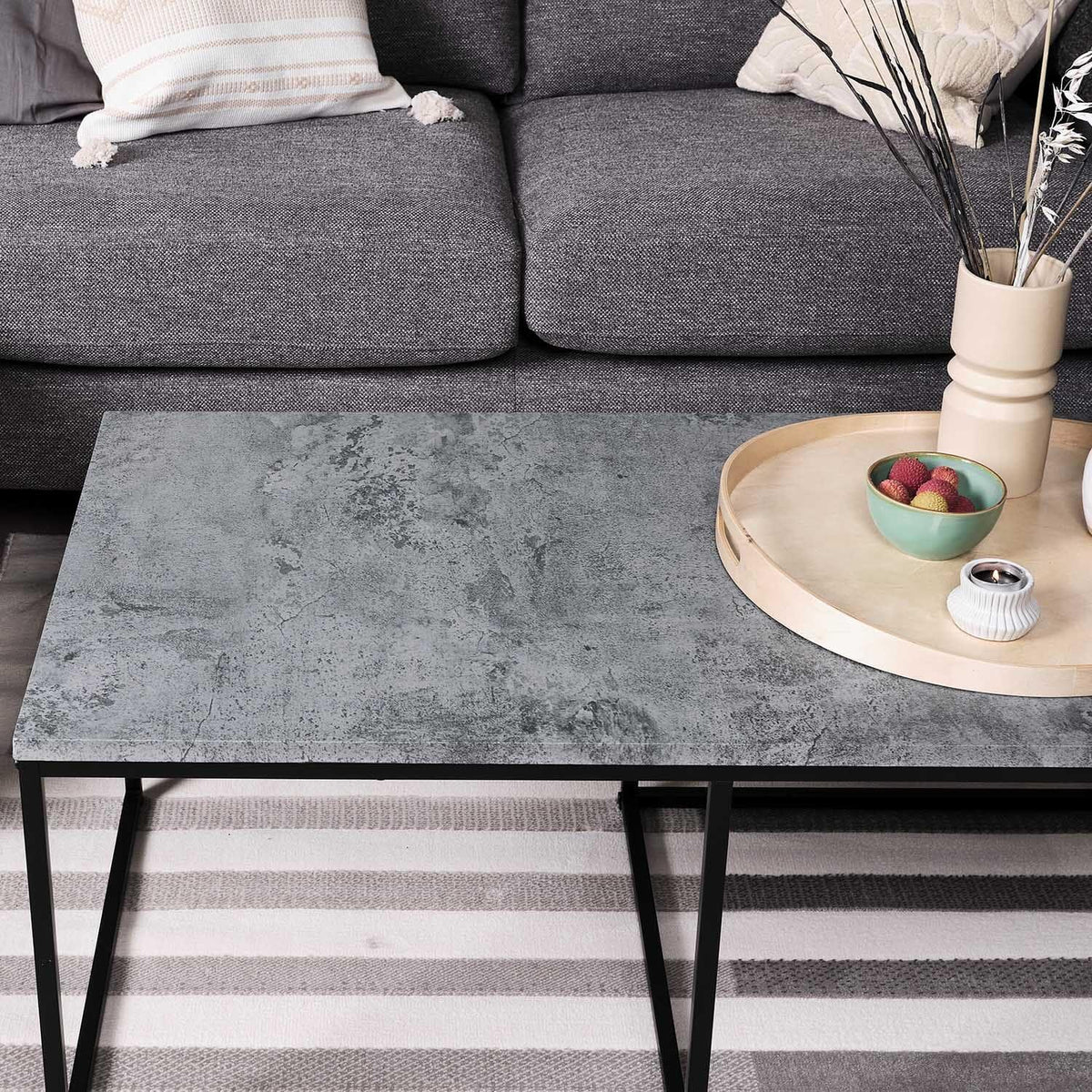 OUTLET - Jay Concrete Effect Coffee Table - Black Frame
