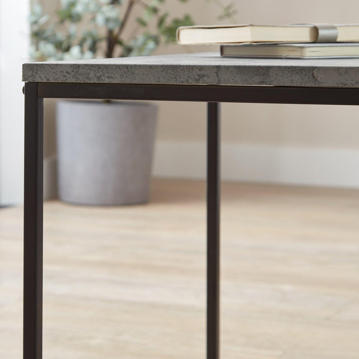 OUTLET - Jay Concrete Effect Console Table - Black Legs