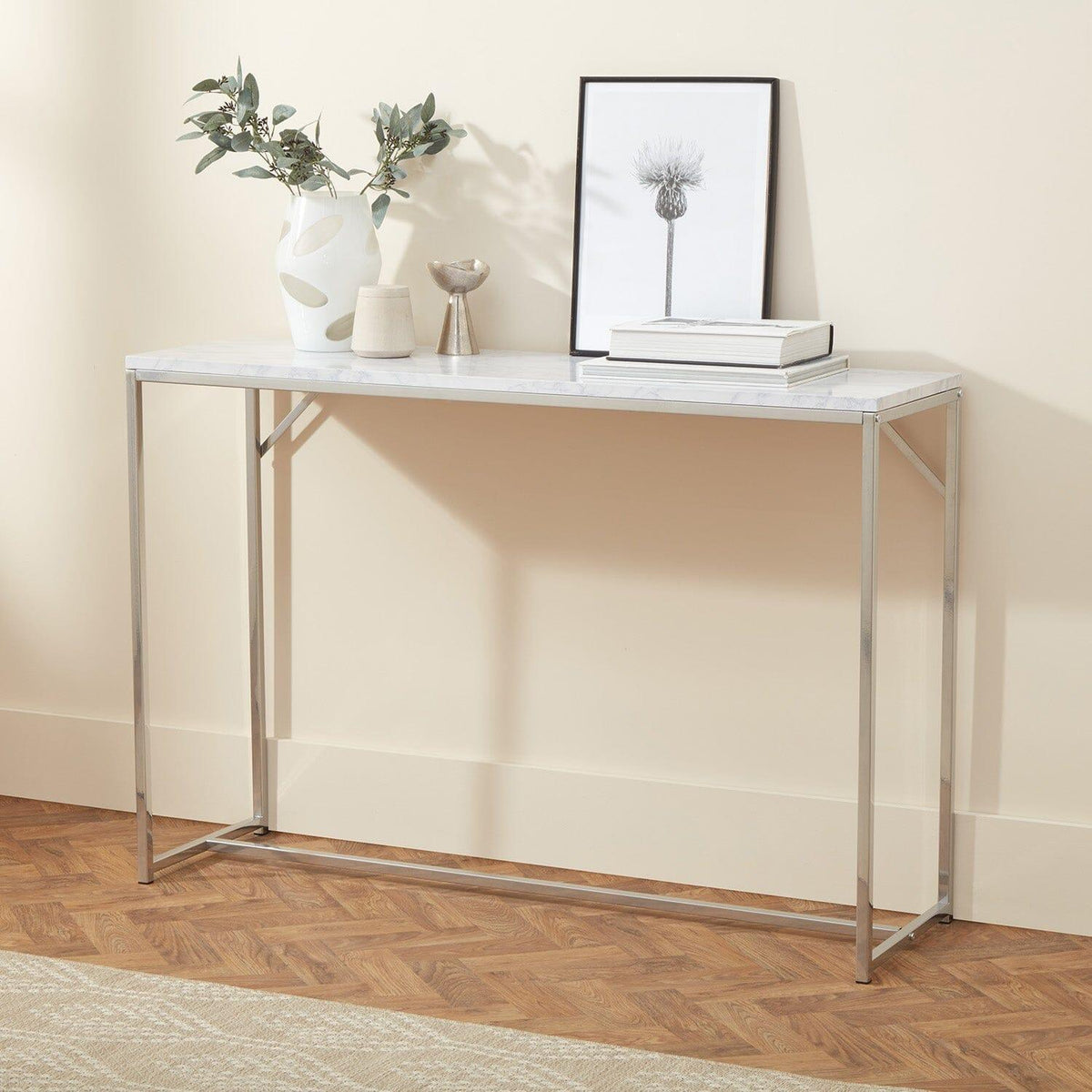 OUTLET - Jay Marble Effect Console Table - Chrome Legs