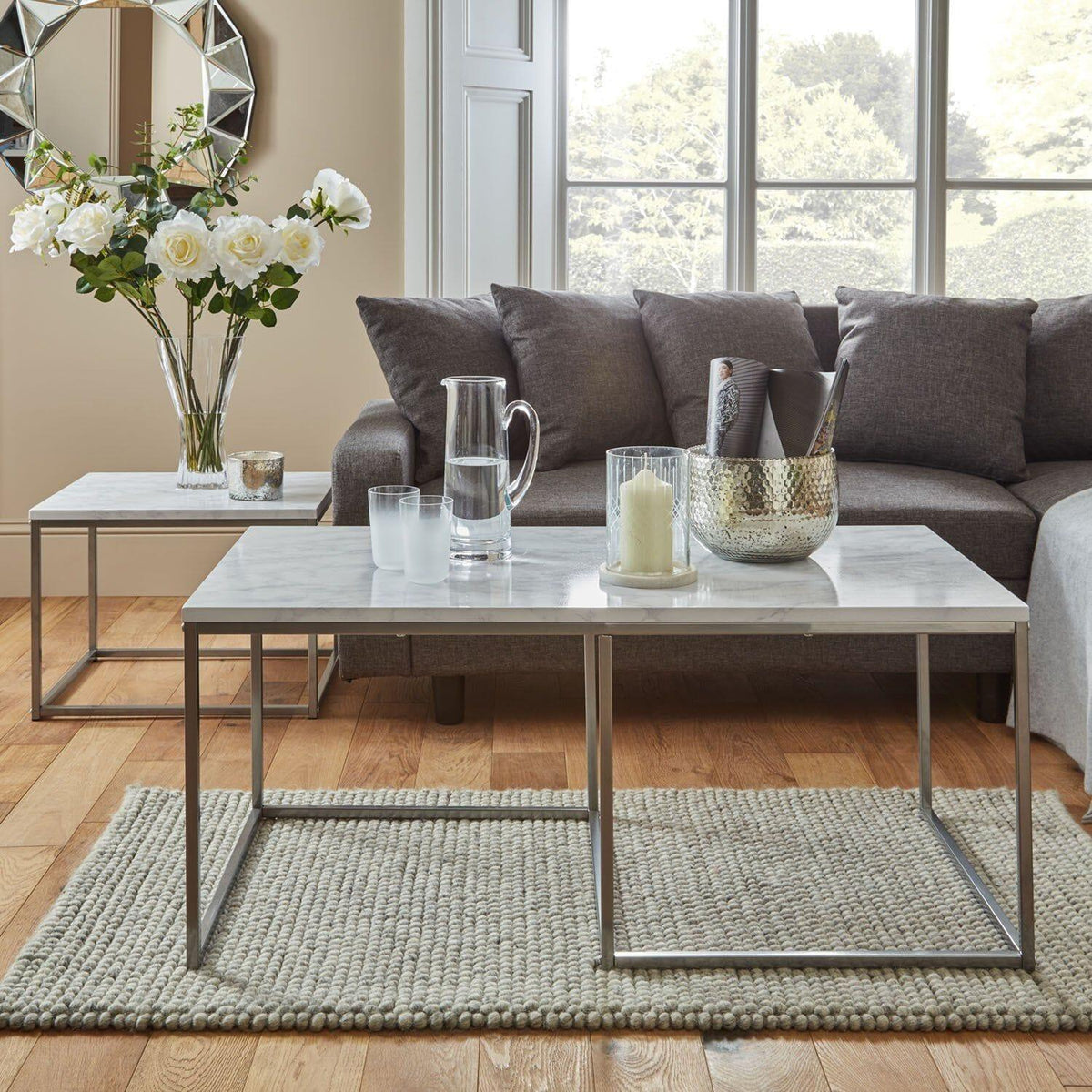 OUTLET - Jay Large Marble Effect Coffee Table - Chrome Frame