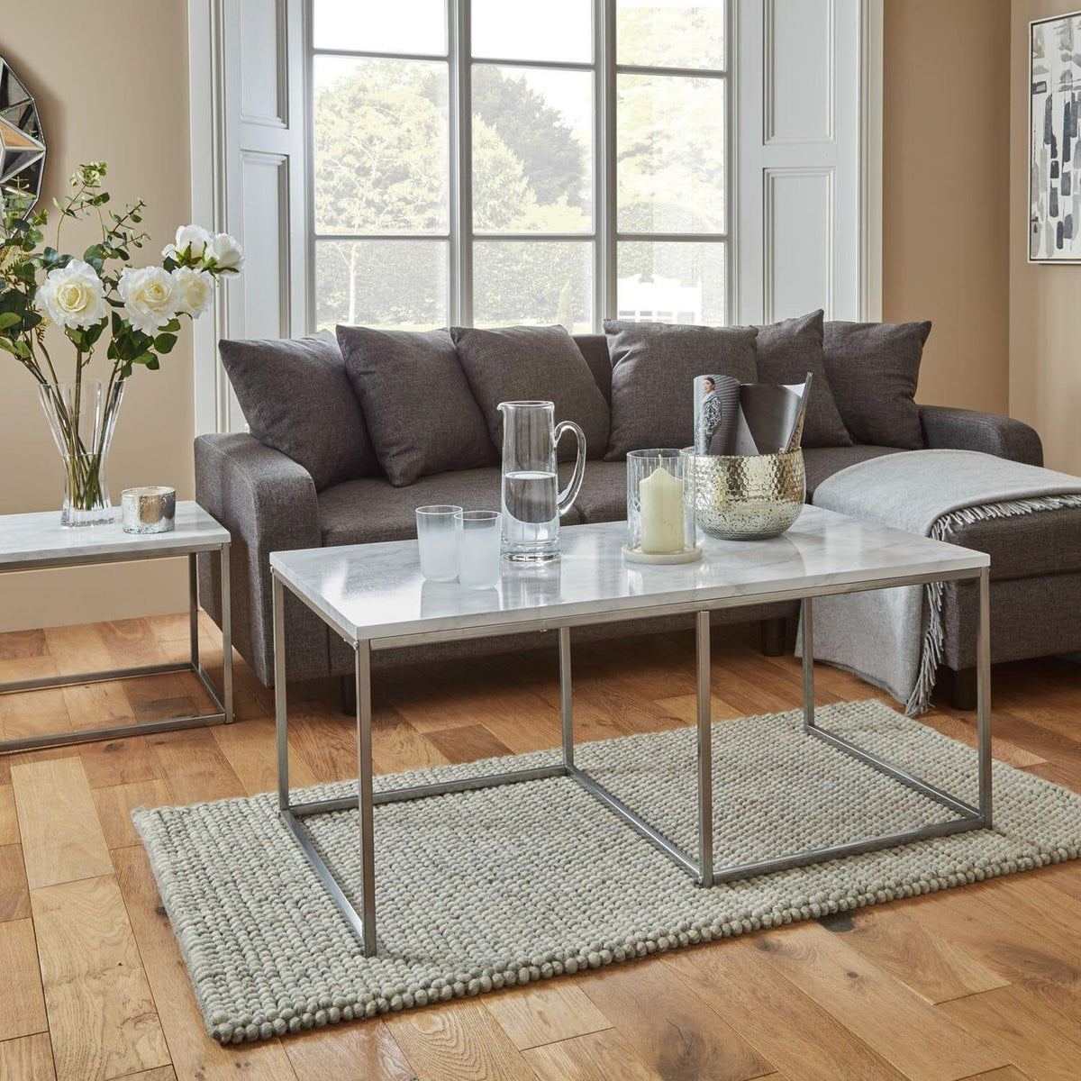 OUTLET - Jay Large Marble Effect Coffee Table - Chrome Frame