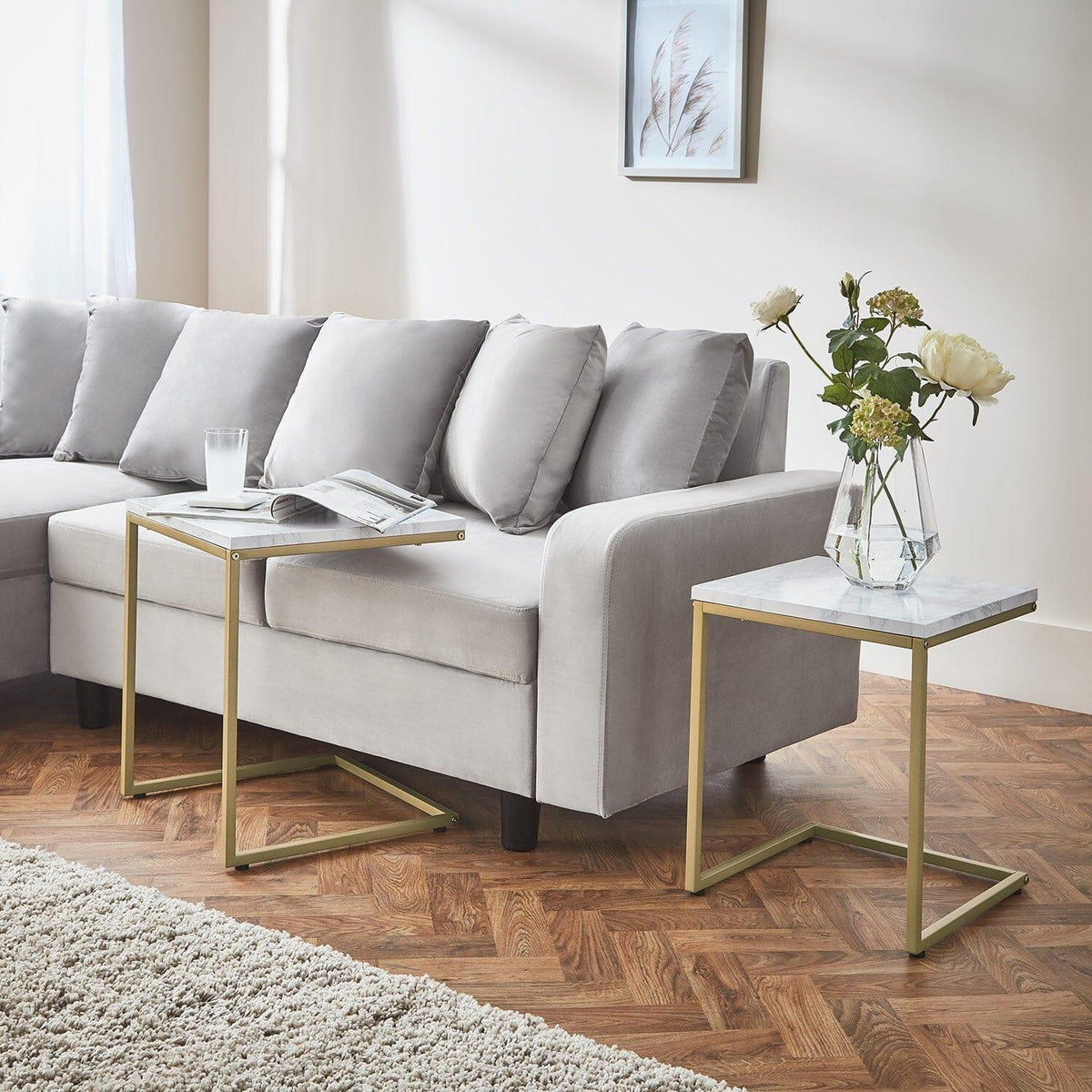 OUTLET - Jay Marble Effect Nest of Tables - Gold Frame