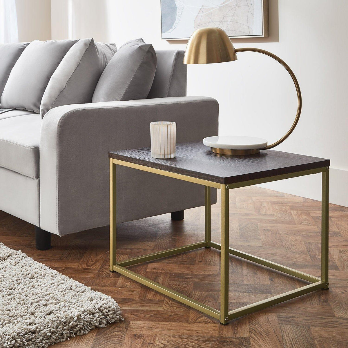 OUTLET - Jay Walnut Side Table - Gold Frame