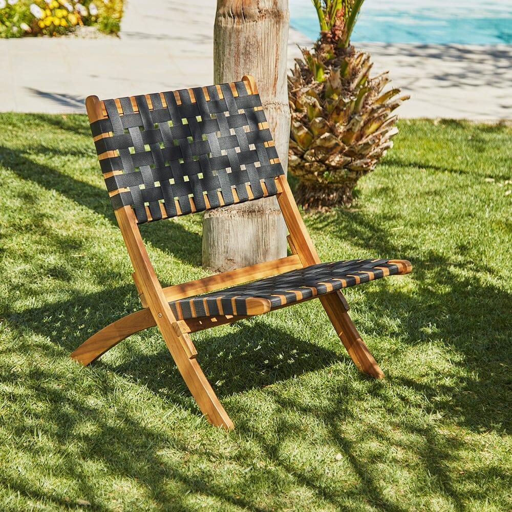 OUTLET - Kai Wooden Garden Folding Beach Chair Black - Set of 2