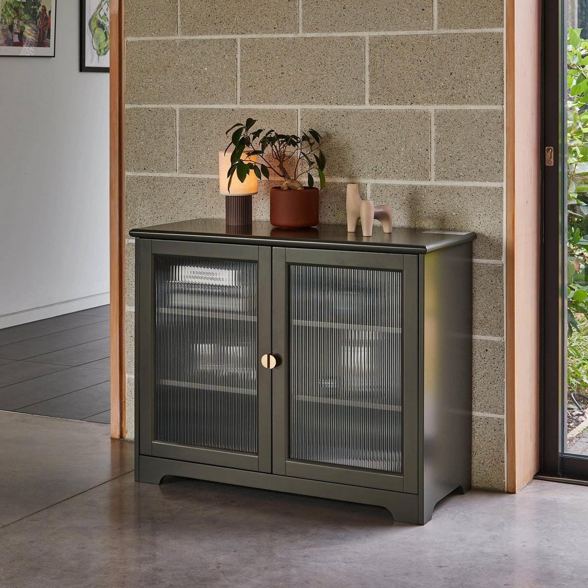 OUTLET - Lua 2 Door Small Sideboard - Fir Green with Glass Door