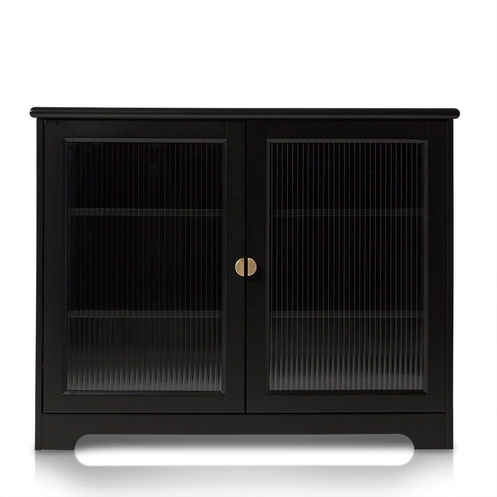 OUTLET - Lua 2 Door Small Sideboard - Noir Black with Glass Door