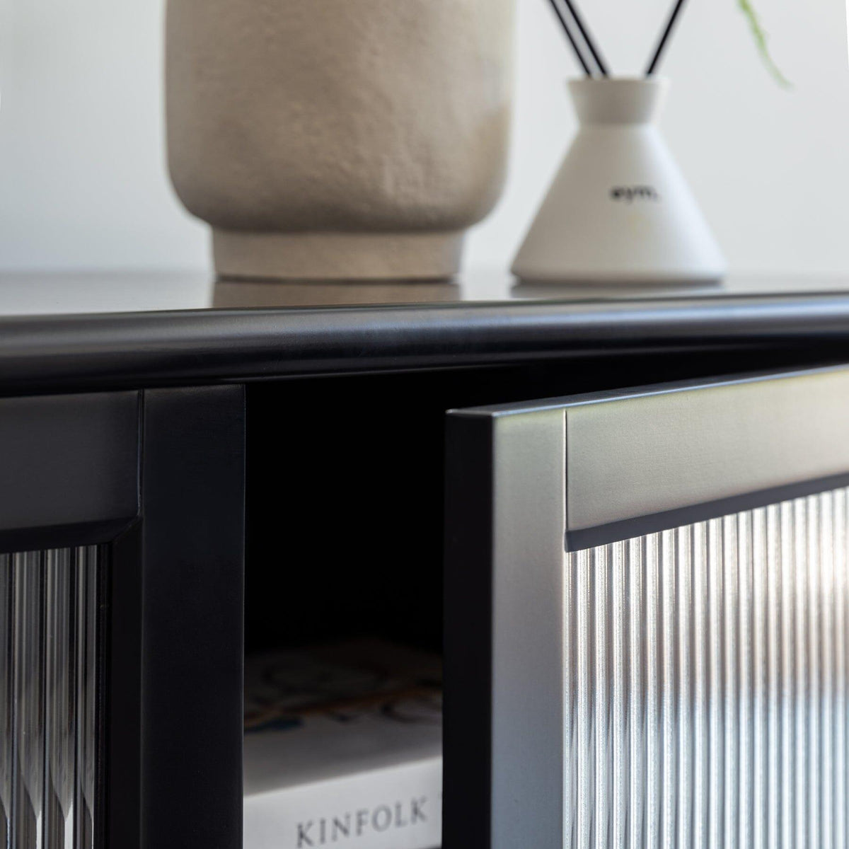 OUTLET - Lua 2 Door Small Sideboard - Noir Black with Glass Door