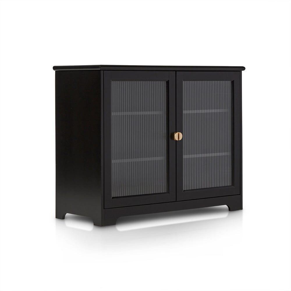 OUTLET - Lua 2 Door Small Sideboard - Noir Black with Glass Door