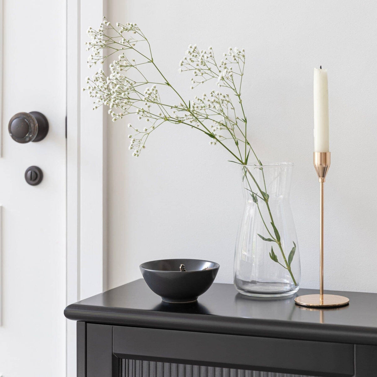 OUTLET - Lua 2 Door Narrow Sideboard - Noir Black with Glass Door
