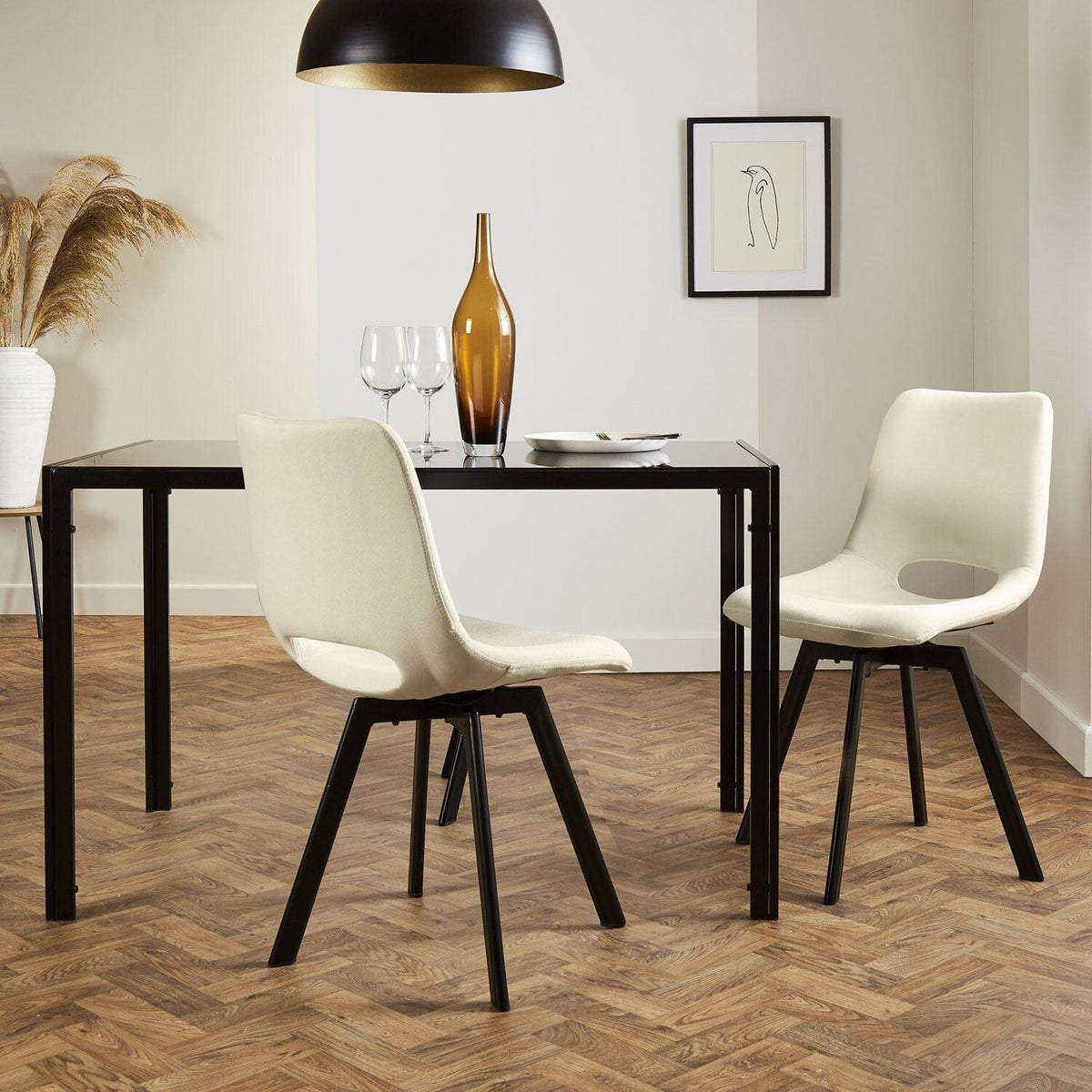OUTLET - Margot Cream Dining Chairs - Set of 2 - Black Legs