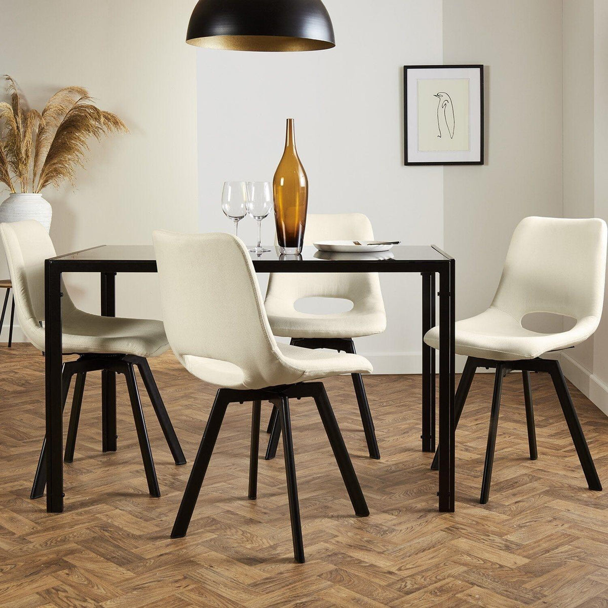 OUTLET - Margot Cream Dining Chairs - Set of 2 - Black Legs