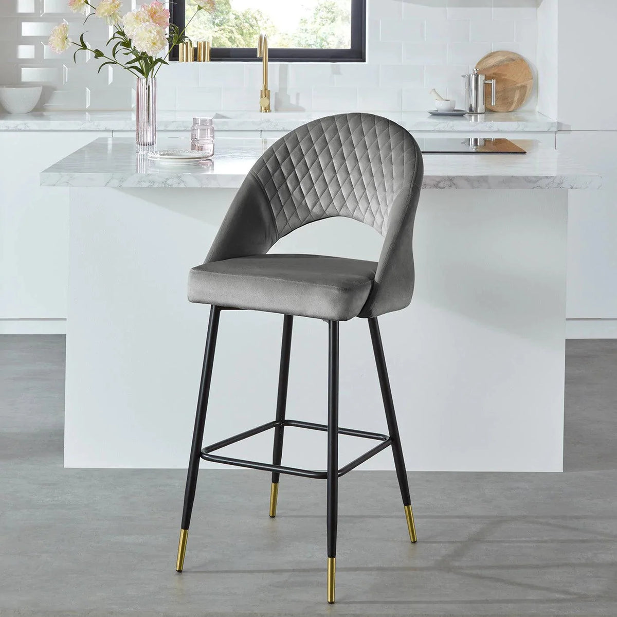 Outlet - Marilyn Bar Stool - Grey Velvet