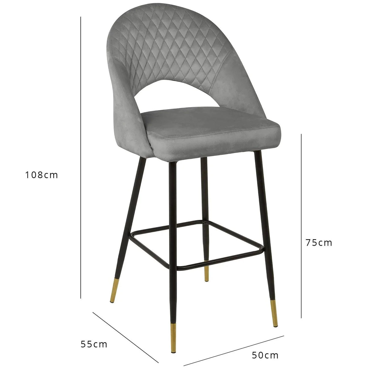 Outlet - Marilyn Bar Stool - Grey Velvet