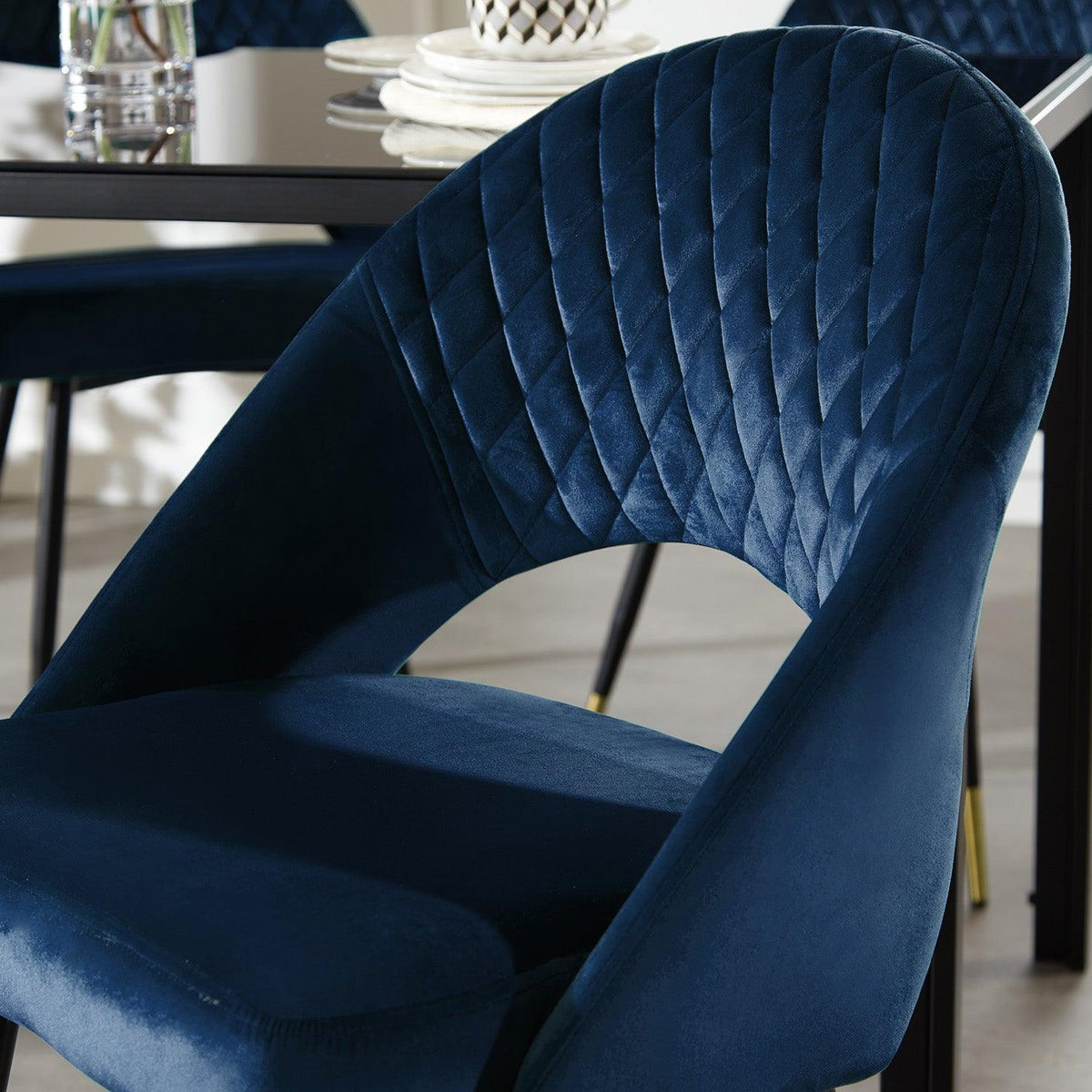 OUTLET - Marilyn Blue Velvet Dining Chairs - Set of 2 - Steel Legs