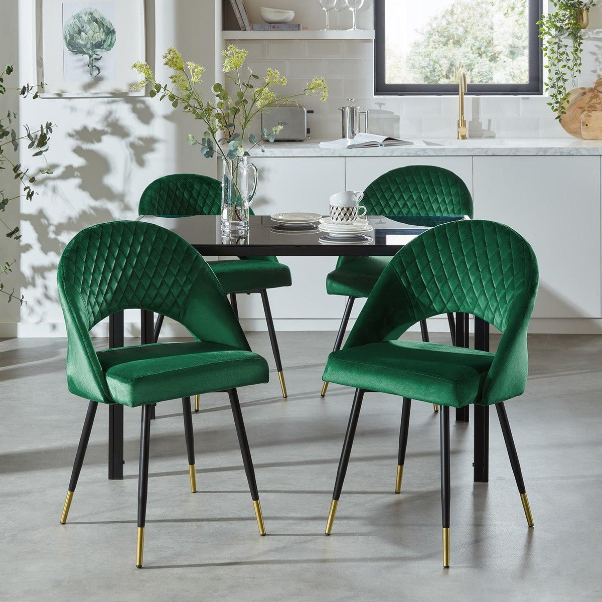 OUTLET - Marilyn Green Velvet Dining Chairs - Set of 2 - Steel Legs