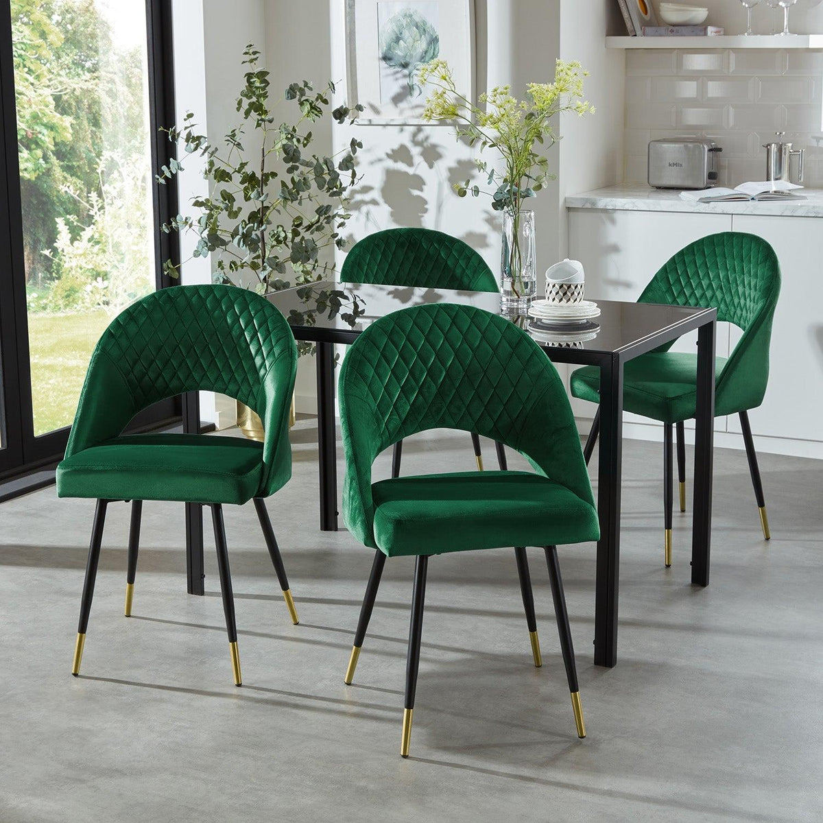 OUTLET - Marilyn Green Velvet Dining Chairs - Set of 2 - Steel Legs