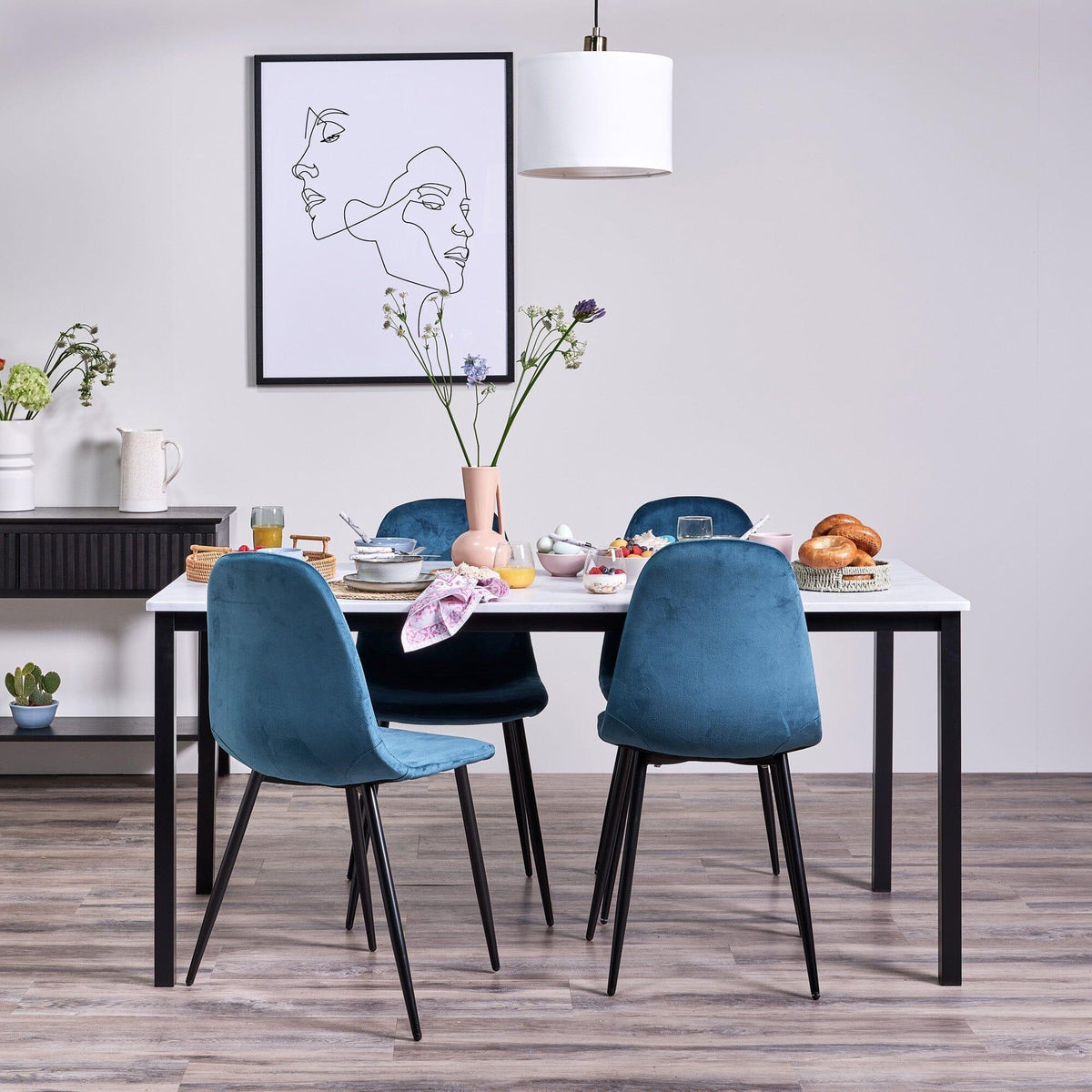 OUTLET - Milo Marble Effect Dining Table - 6 Seater - Black Legs