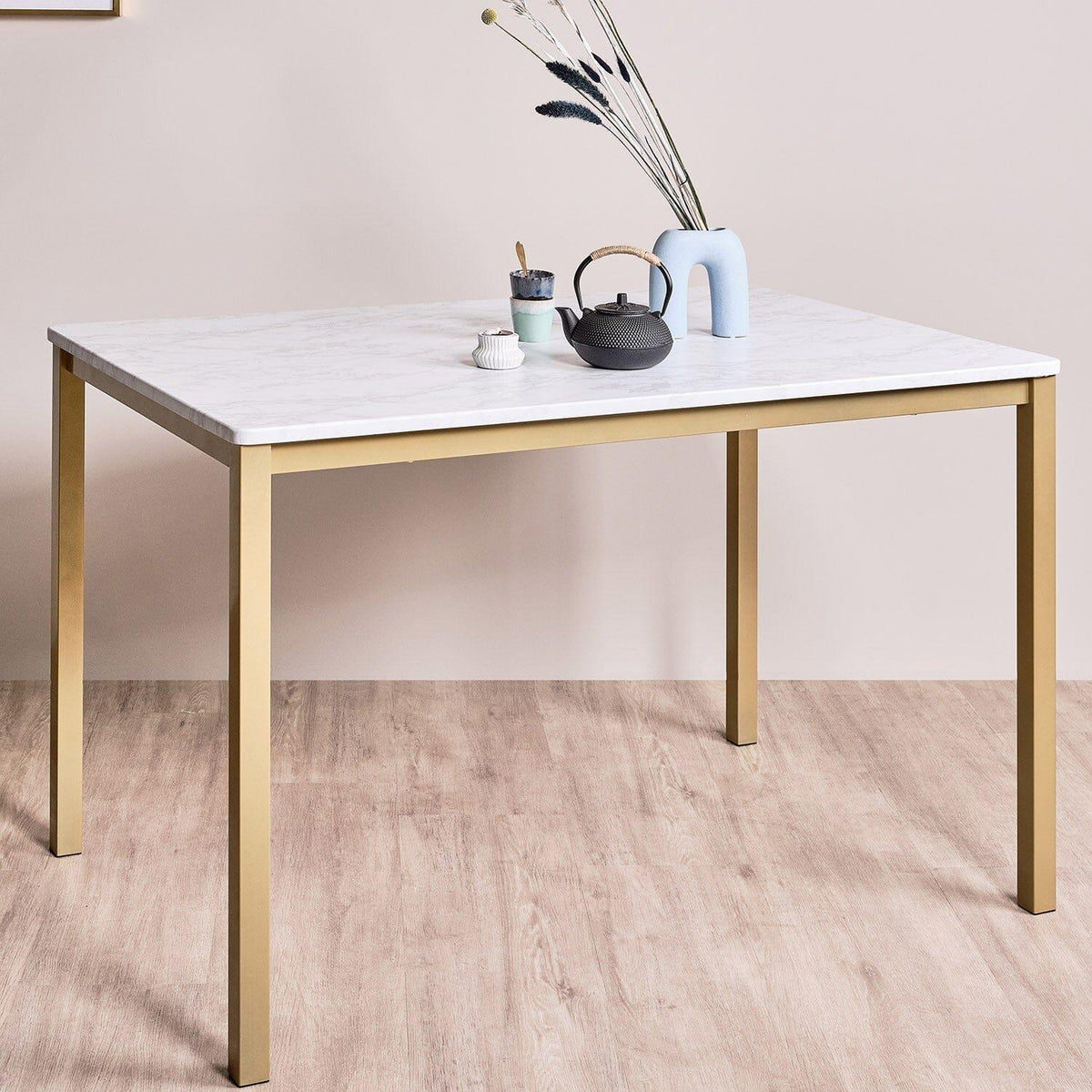 OUTLET - Milo Marble Effect Dining Table - 4 Seater - Gold Legs