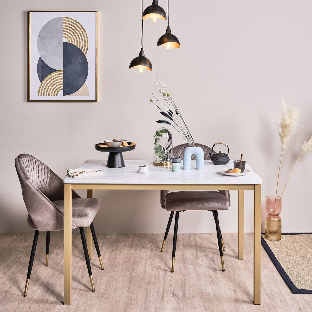 OUTLET - Milo Marble Effect Dining Table - 4 Seater - Gold Legs