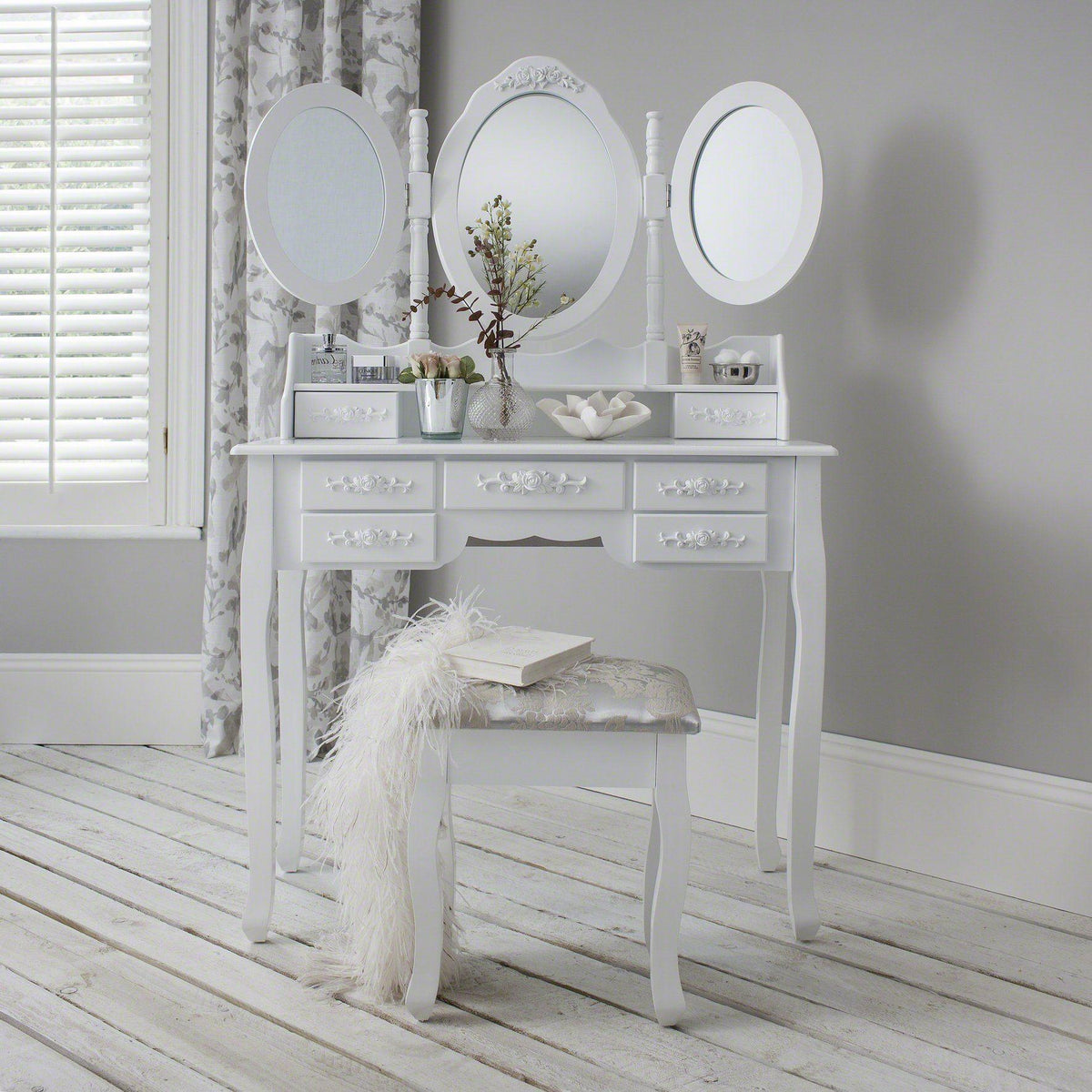 OUTLET - Monaco White Dressing Table with Mirror & Stool