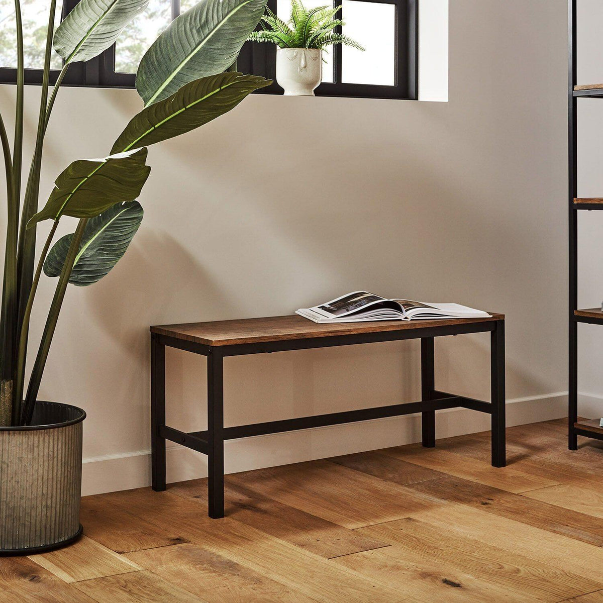 OUTLET - Sheffield 3 Seater Industrial Dining Bench - Black Legs