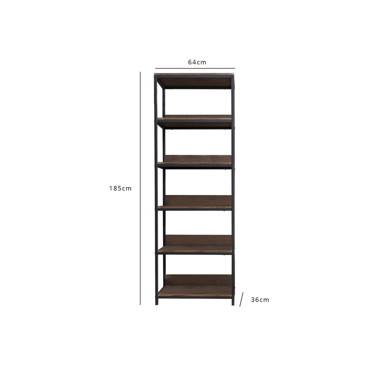 OUTLET - Sheffield Wooden Tall Bookcase - Black Metal Frame