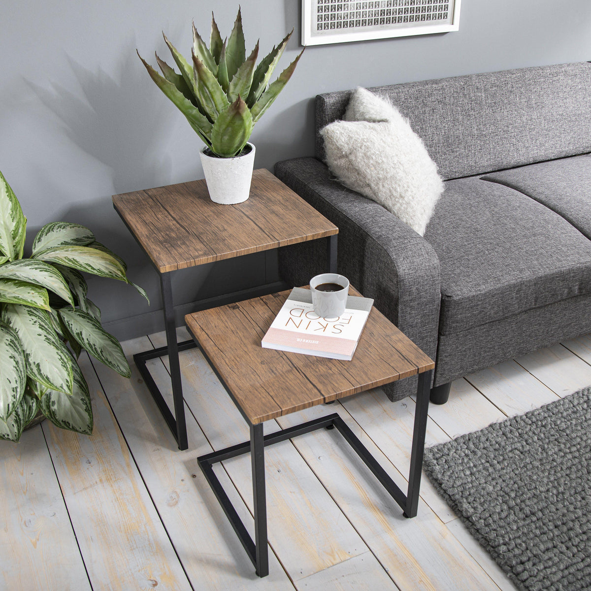 OUTLET - Sheffield Wooden Nest of Tables - Black Metal Frame