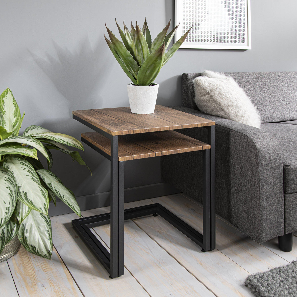 OUTLET - Sheffield Wooden Nest of Tables - Black Metal Frame