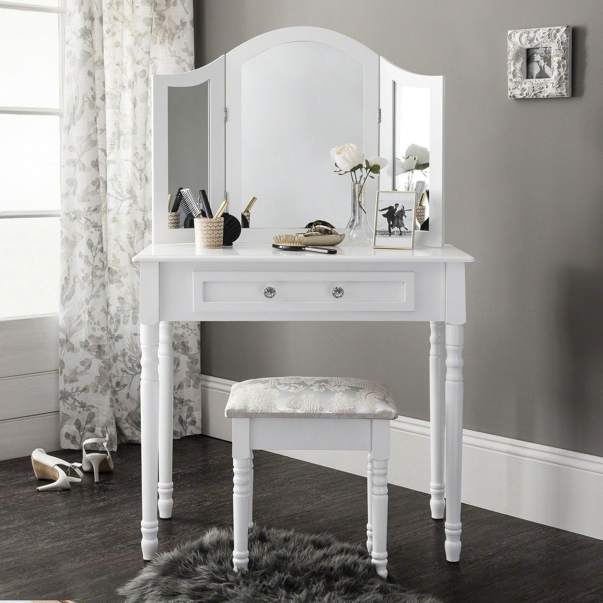 OUTLET - Sienna White Dressing Table with Mirror & Stool
